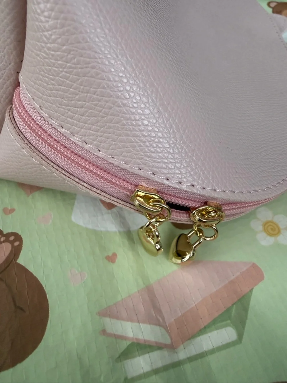 Adorable Baby Pink Cosmetic Bag with Gold Zipper and Cat Ears